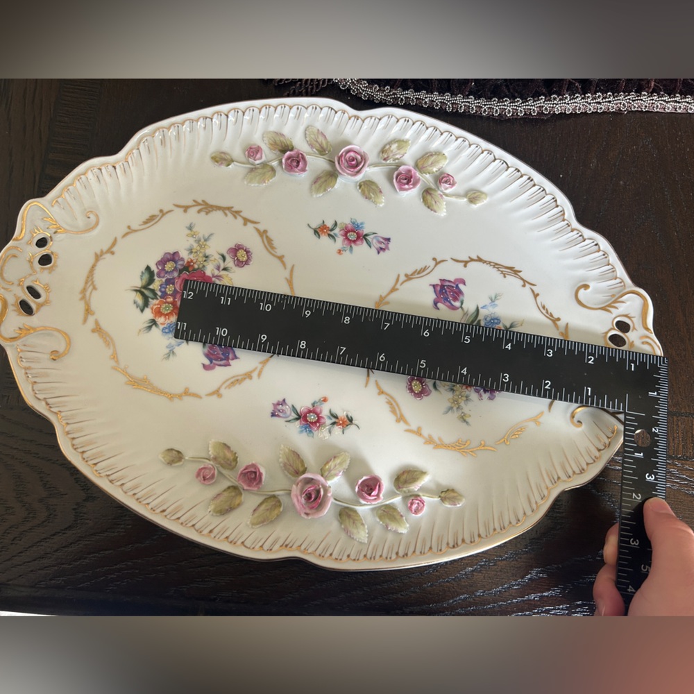 Vintage Large 16” Hand Painted Porcelain Ceramic Perfume Tray Made in Germany - Picture 12 of 13